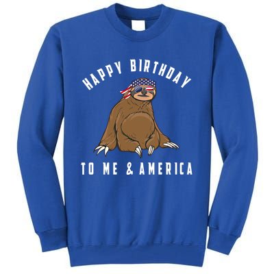 Happy Birthday To Me And America Patriotic Sloth 4th Of July Gift Tall Sweatshirt