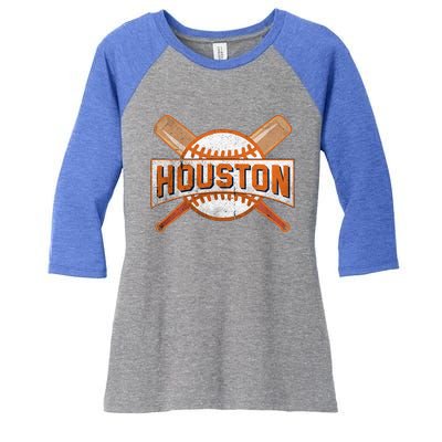 Houston Baseball Team Love Sport Funny Gifts Women's Tri-Blend 3/4-Sleeve Raglan Shirt