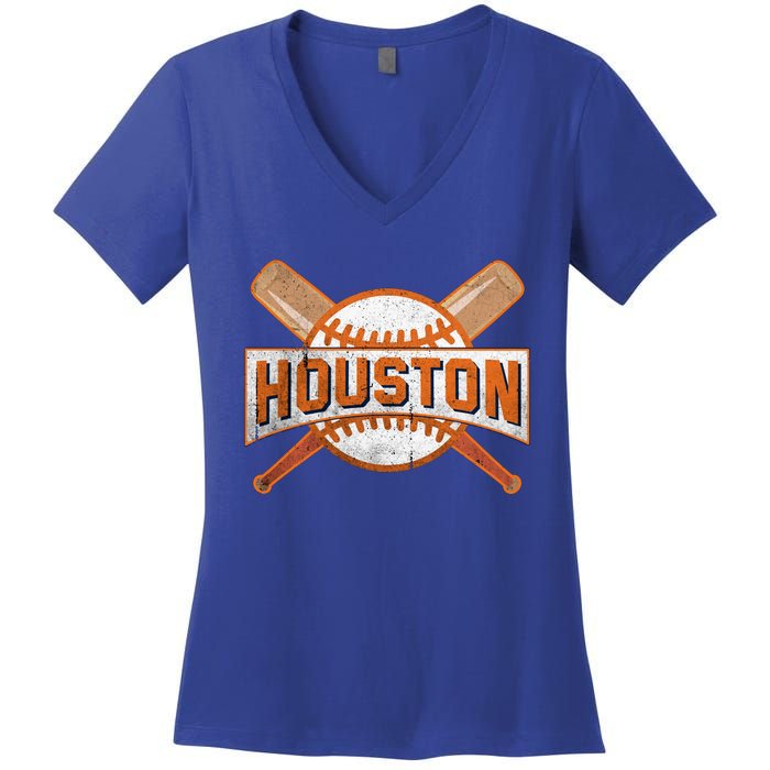 Houston Baseball Team Love Sport Funny Gifts Women's V-Neck T-Shirt