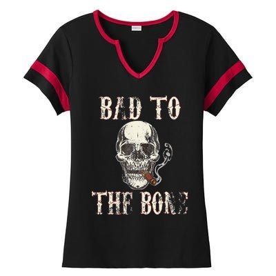 Halloween Bad To The Bone Skeleton Spooky Ladies Halftime Notch Neck Tee