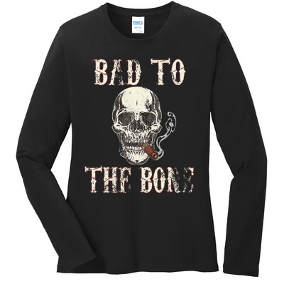 Halloween Bad To The Bone Skeleton Spooky Ladies Long Sleeve Shirt