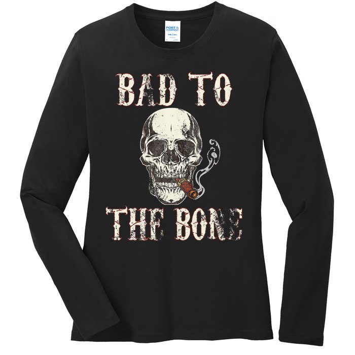 Halloween Bad To The Bone Skeleton Spooky Ladies Long Sleeve Shirt