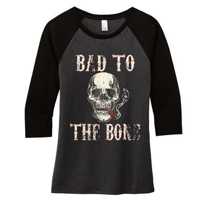 Halloween Bad To The Bone Skeleton Spooky Women's Tri-Blend 3/4-Sleeve Raglan Shirt