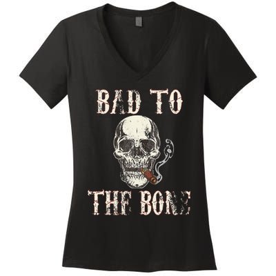 Halloween Bad To The Bone Skeleton Spooky Women's V-Neck T-Shirt