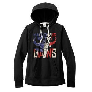 Hallowed Be Thy Gains Jesus Funny Workout Gym Fit Muscle Women's Fleece Hoodie