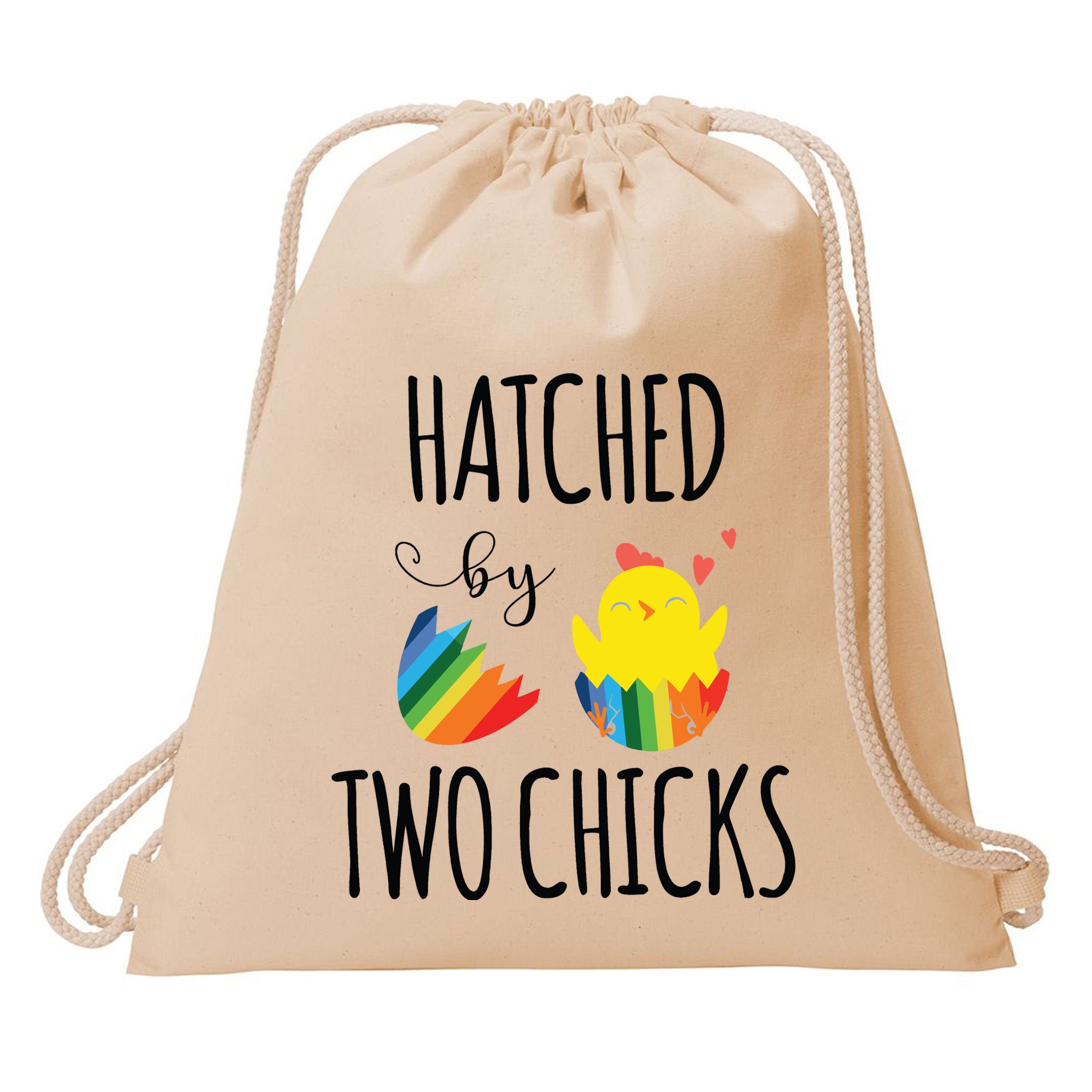 Hatched By Two Chicks Cute Lgbt Baby Announce Drawstring Bag