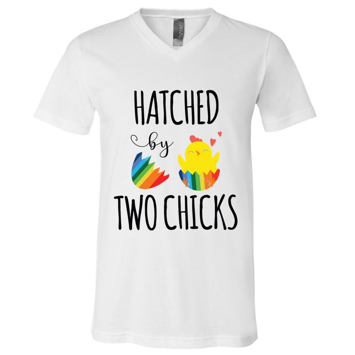 Hatched By Two Chicks Cute Lgbt Baby Announce V-Neck T-Shirt