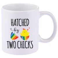 Hatched By Two Chicks Cute Lgbt Baby Announce 11oz C Handle Ceramic Mug