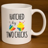Hatched By Two Chicks Cute Lgbt Baby Announce 11oz C Handle Ceramic Mug