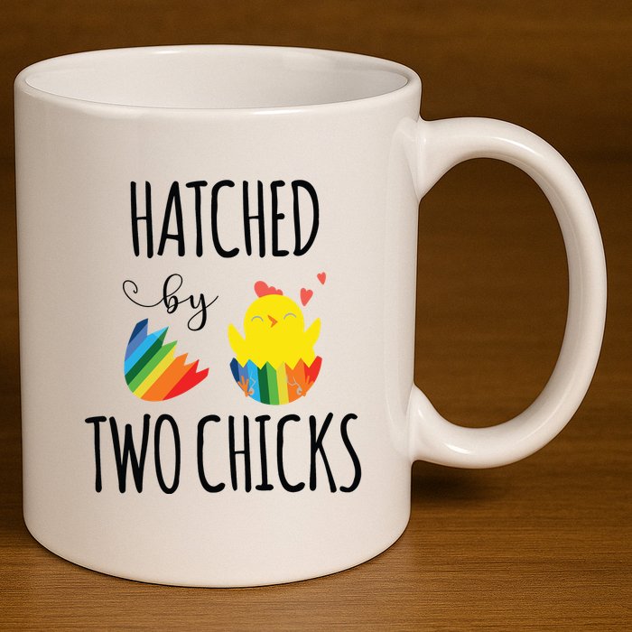 Hatched By Two Chicks Cute Lgbt Baby Announce 11oz C Handle Ceramic Mug