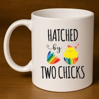 Hatched By Two Chicks Cute Lgbt Baby Announce 11oz C Handle Ceramic Mug