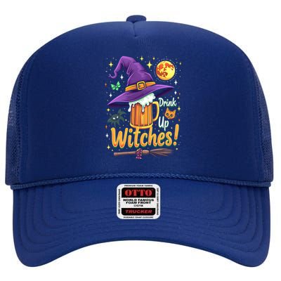 Halloween Beer Up Witches Party Drunk Funny Gift High Crown Mesh Back Trucker Hat