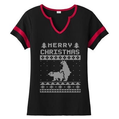 Humping Bear Ugly Christmas Ladies Halftime Notch Neck Tee