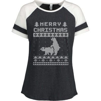 Humping Bear Ugly Christmas Enza Ladies Jersey Colorblock Tee