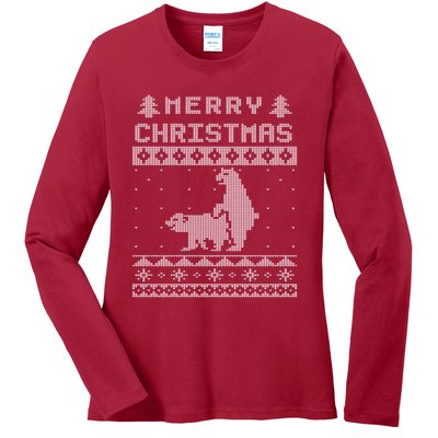 Humping Bear Ugly Christmas Ladies Long Sleeve Shirt