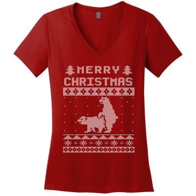 Humping Bear Ugly Christmas Women's V-Neck T-Shirt