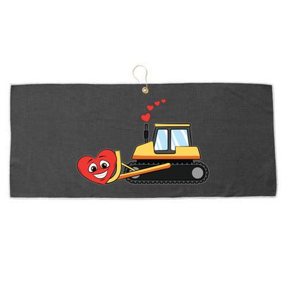 Heart Bulldozer Valentines Day Cool Love Construction Cute Gift Large Microfiber Waffle Golf Towel