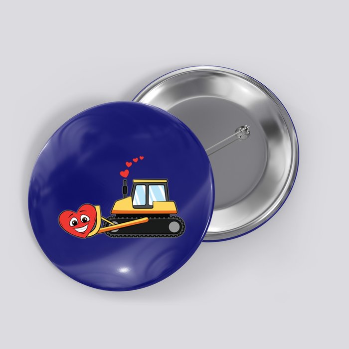 Heart Bulldozer Valentines Day Cool Love Construction Cute Gift Button