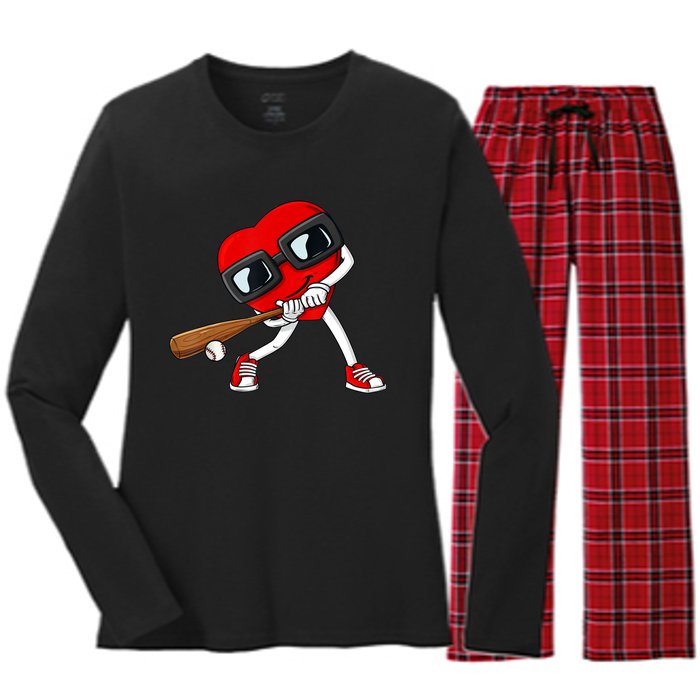 Heart Baseball Valentines Day Funny Boys Girls Kids TShirt Women's Long Sleeve Flannel Pajama Set 