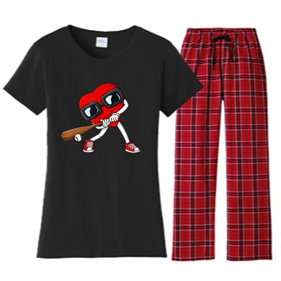 Heart Baseball Valentines Day Funny Boys Girls Kids TShirt Women's Flannel Pajama Set