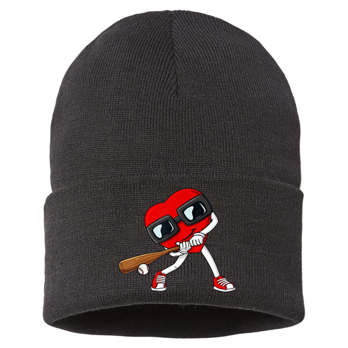 Heart Baseball Valentines Day Funny Boys Girls Kids TShirt Sustainable Knit Beanie