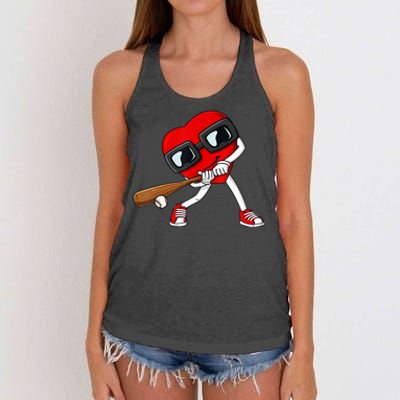 Heart Baseball Valentines Day Funny Boys Girls Kids TShirt Women's Knotted Racerback Tank