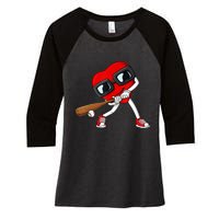 Heart Baseball Valentines Day Funny Boys Girls Kids TShirt Women's Tri-Blend 3/4-Sleeve Raglan Shirt