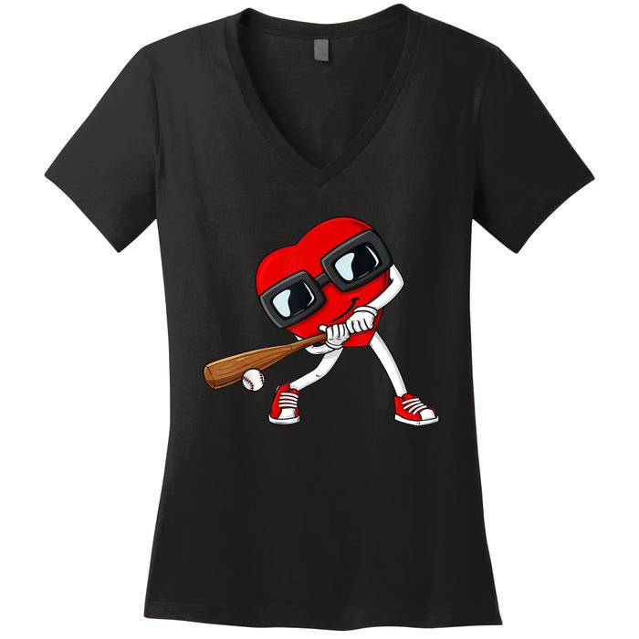 Heart Baseball Valentines Day Funny Boys Girls Kids TShirt Women's V-Neck T-Shirt