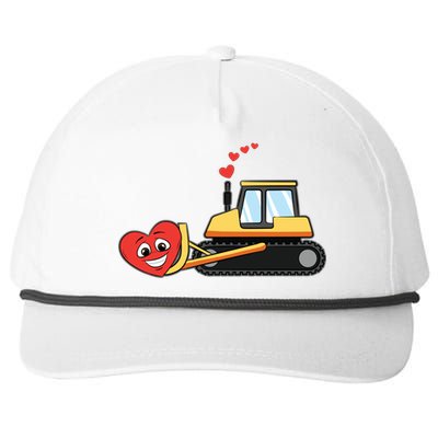 Heart Bulldozer Valentines Day Cool Love Construction Gift Snapback Five-Panel Rope Hat