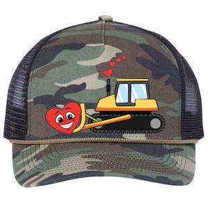 Heart Bulldozer Valentines Day Cool Love Construction Gift Retro Rope Trucker Hat Cap