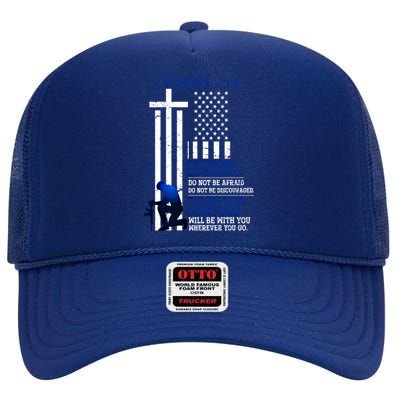 Holy Bible Verse Us Flag American Christian Gift Idea Prayer Gift High Crown Mesh Back Trucker Hat