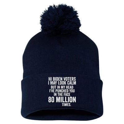 Hi Biden Voters I May Look Calm Pom Pom 12in Knit Beanie