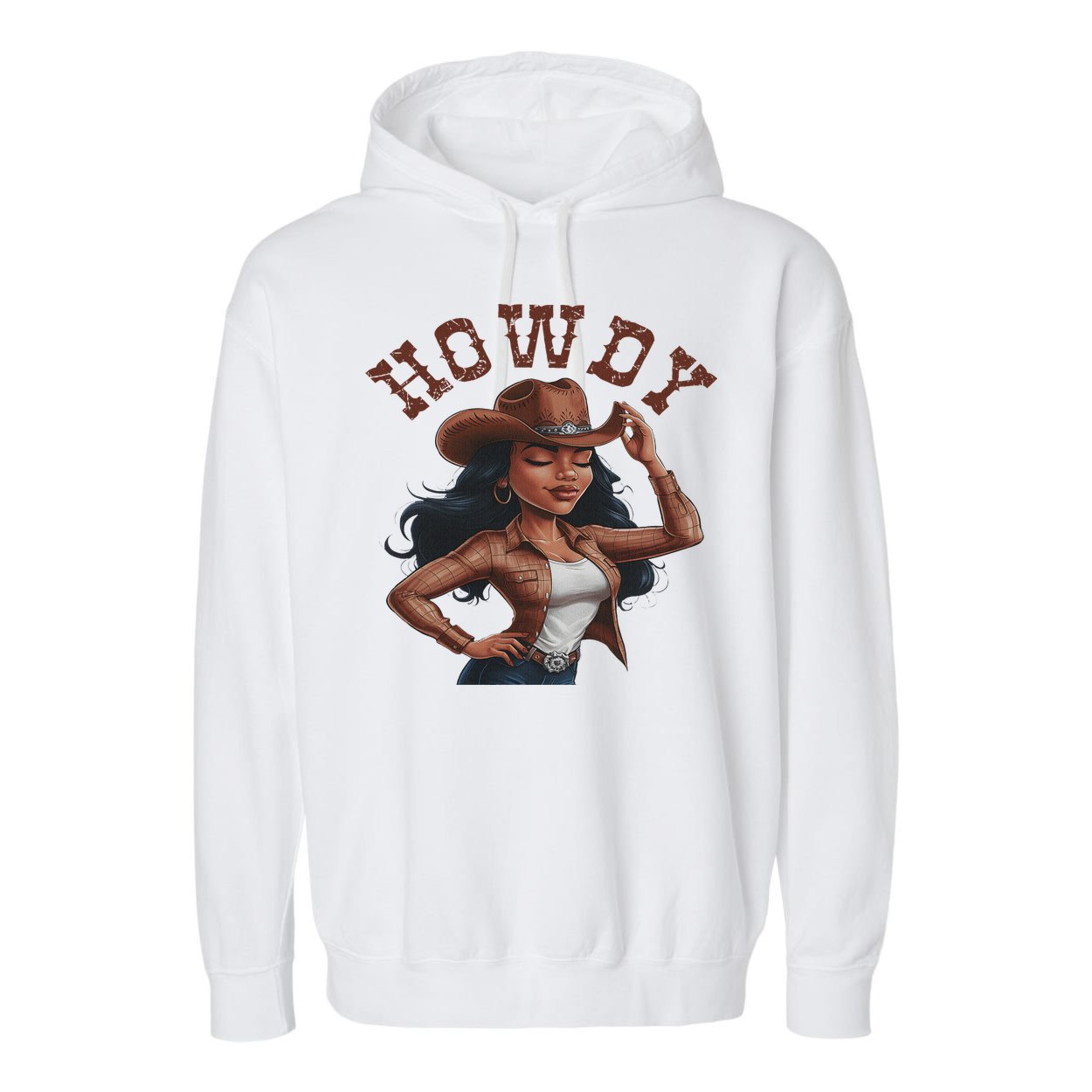 Howdy Black Women Western Rodeo Melanin Black Cowgirl Garment-Dyed Fleece Hoodie