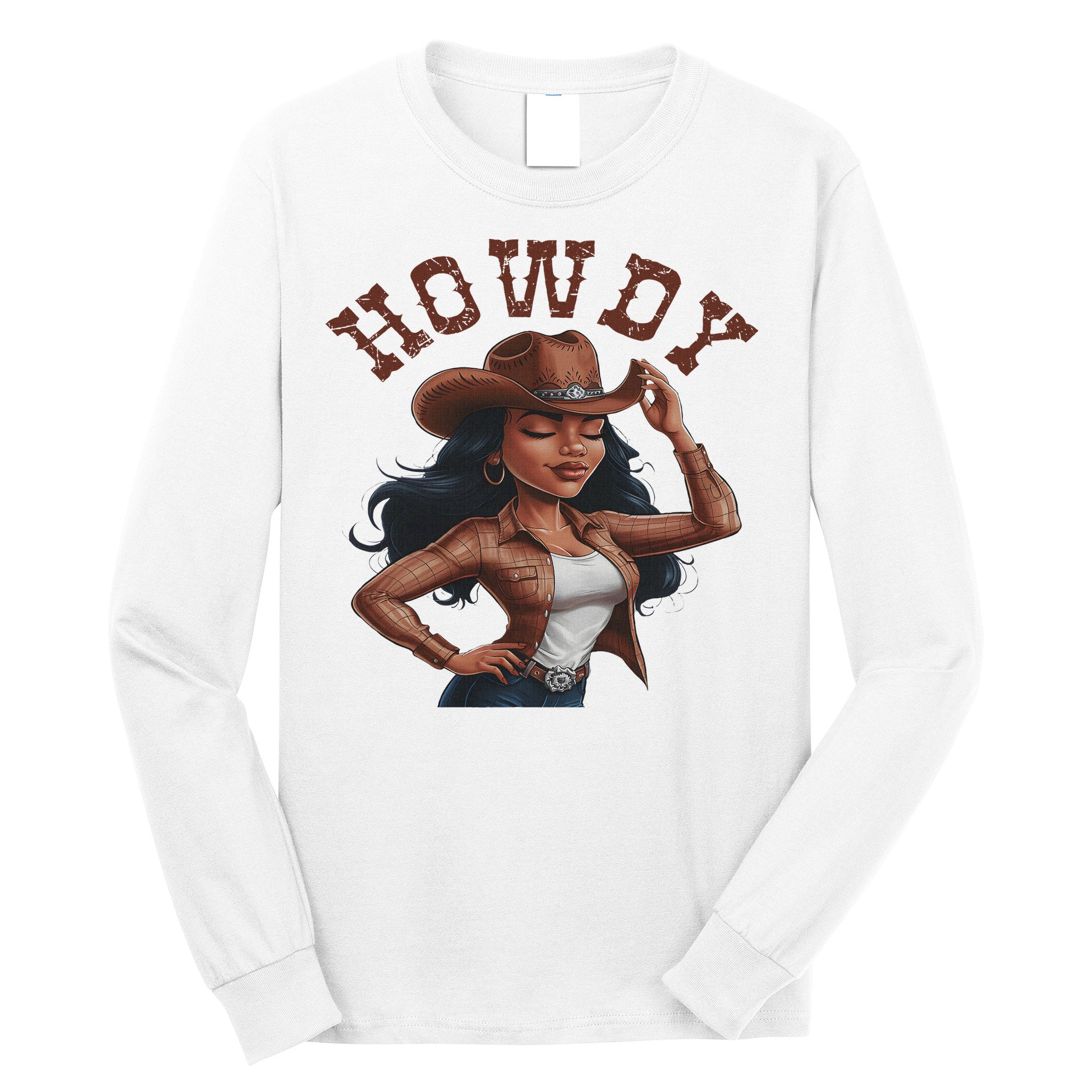 Howdy Black Women Western Rodeo Melanin Black Cowgirl Long Sleeve Shirt