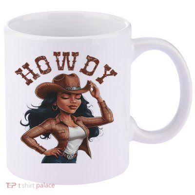 Howdy Black Women Western Rodeo Melanin Black Cowgirl 11oz C Handle Ceramic Mug