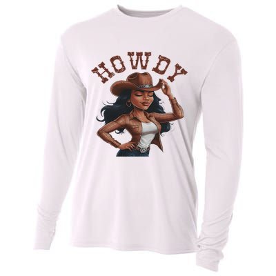 Howdy Black Women Western Rodeo Melanin Black Cowgirl Cooling Performance Long Sleeve Crew