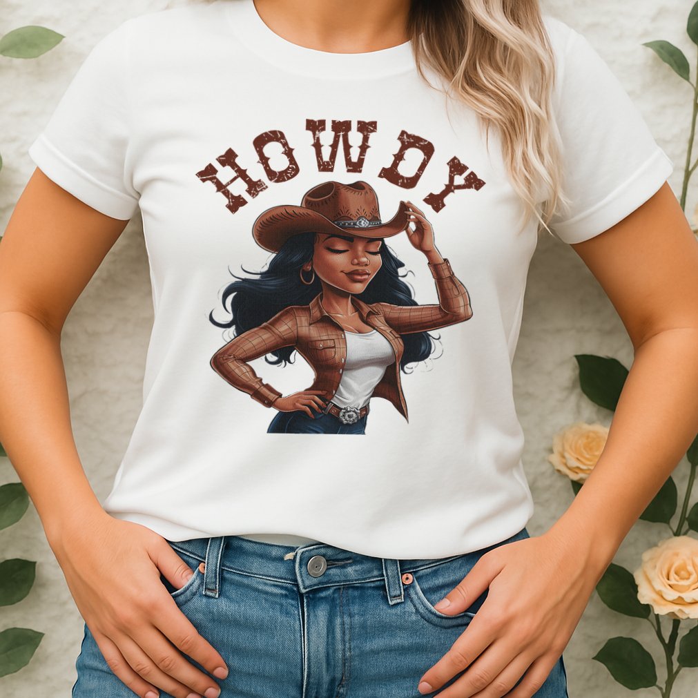 Howdy Black Women Western Rodeo Melanin Black Cowgirl Womens T-Shirt