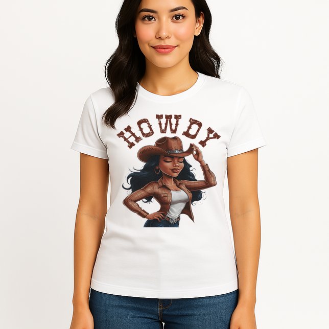 Howdy Black Women Western Rodeo Melanin Black Cowgirl Womens T-Shirt