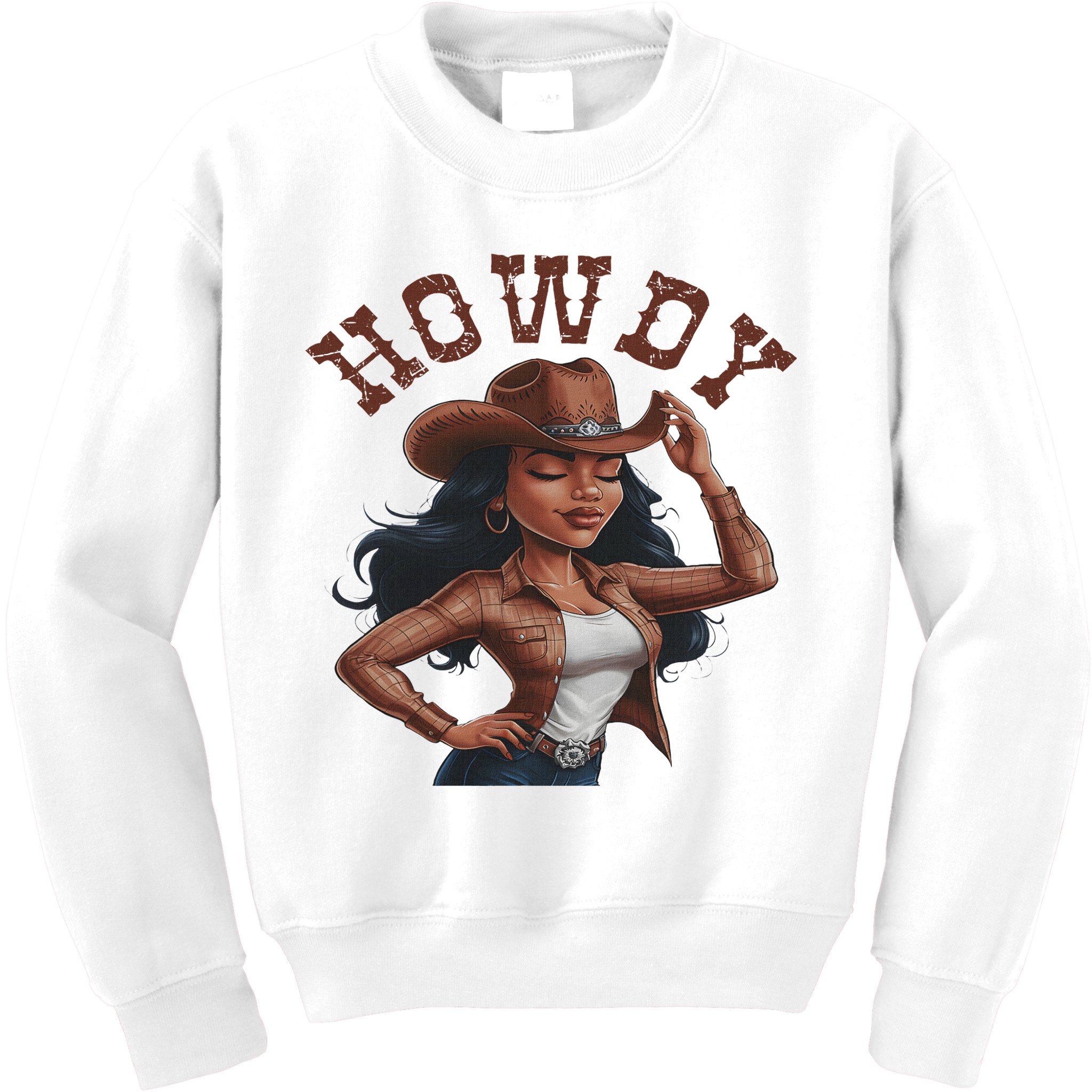Howdy Black Women Western Rodeo Melanin Black Cowgirl Kids Sweatshirt