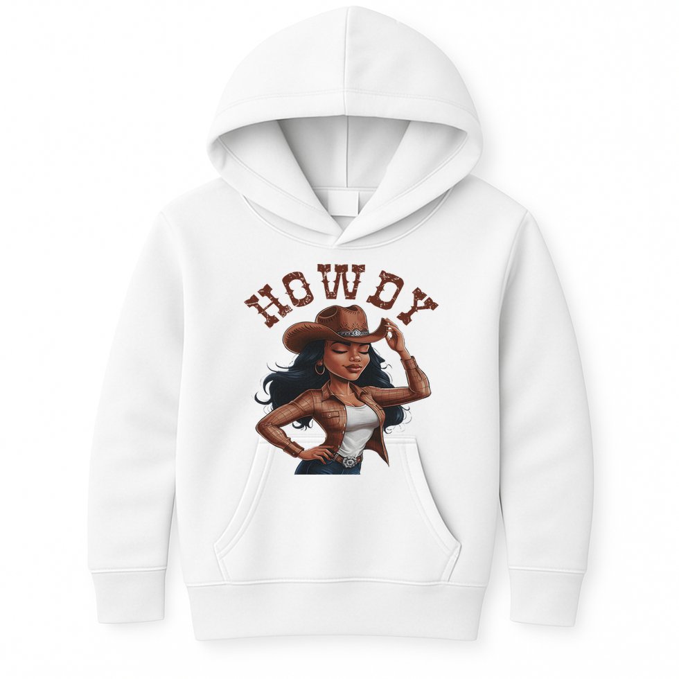 Howdy Black Women Western Rodeo Melanin Black Cowgirl Kids Hoodie