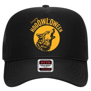 Howloween Beautiful Wolf Howling At Moon High Crown Mesh Back Trucker Hat