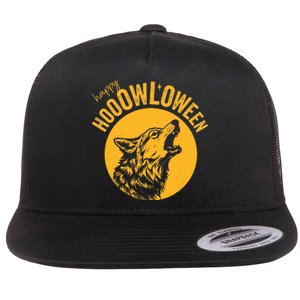 Howloween Beautiful Wolf Howling At Moon Flat Bill Trucker Hat