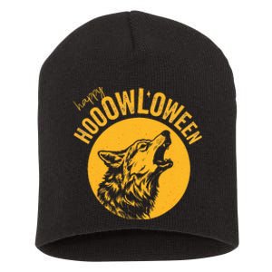 Howloween Beautiful Wolf Howling At Moon Short Acrylic Beanie