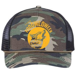 Howloween Beautiful Wolf Howling At Moon Retro Rope Trucker Hat Cap