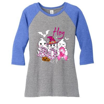 Hey Boo We Wear Cute Ghost Pink Breast Cancer Awareness Gift Women's Tri-Blend 3/4-Sleeve Raglan Shirt