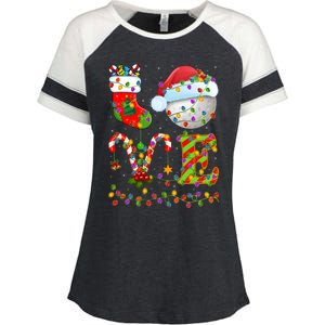 Hockey Ball Xmas Lighting Santa Love Hockey Ball Christmas Gift Enza Ladies Jersey Colorblock Tee