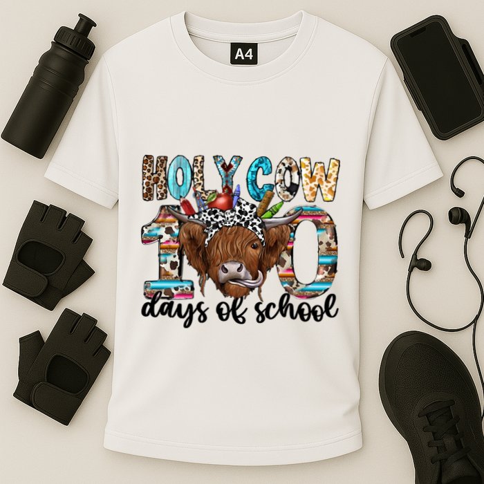 Holy Cow 100 Days Of School Funny Cooling Performance Crew T-Shirt