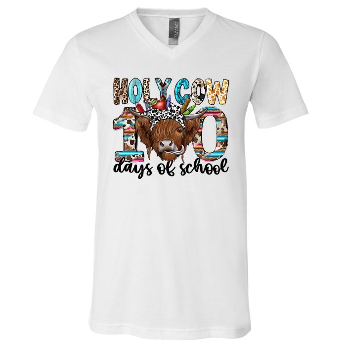 Holy Cow 100 Days Of School Funny V-Neck T-Shirt