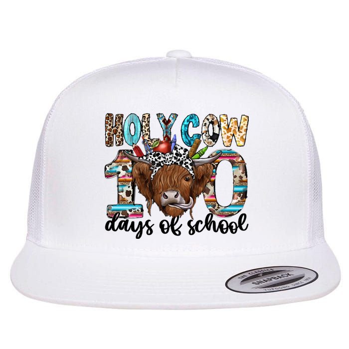 Holy Cow 100 Days Of School Funny Flat Bill Trucker Hat