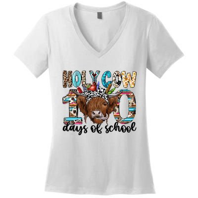 Holy Cow 100 Days Of School Funny Women's V-Neck T-Shirt
